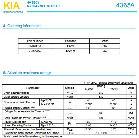 4365,4A/650V,MOS管