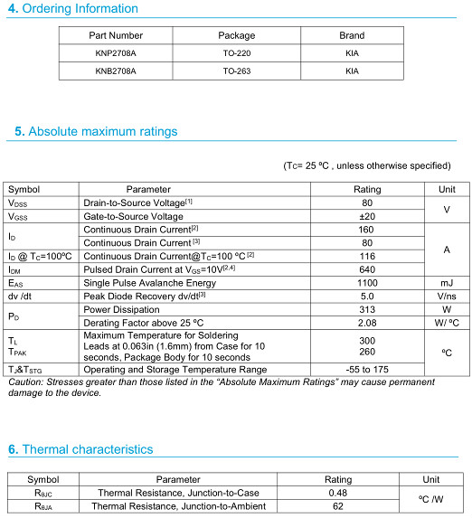 MOS管,2708,160A/80V