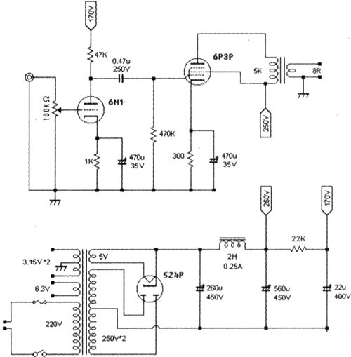 電子管功放電路分享,電子管功放電路圖-KIA MOS管